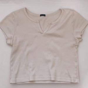 Brandy Melville, V Notch Top, Beige, S
